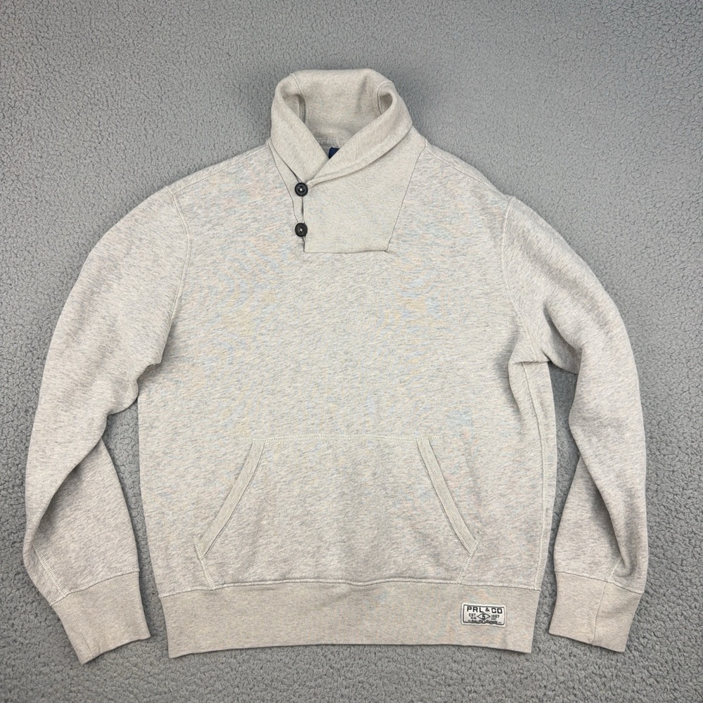 Polo Ralph Lauren Sweatshirt Mens Medium Gray Mock Neck Fleece Kangaroo Pocket